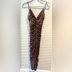 Taupe Brown Ruched Maxi Dress Fashion Nova SIZE S